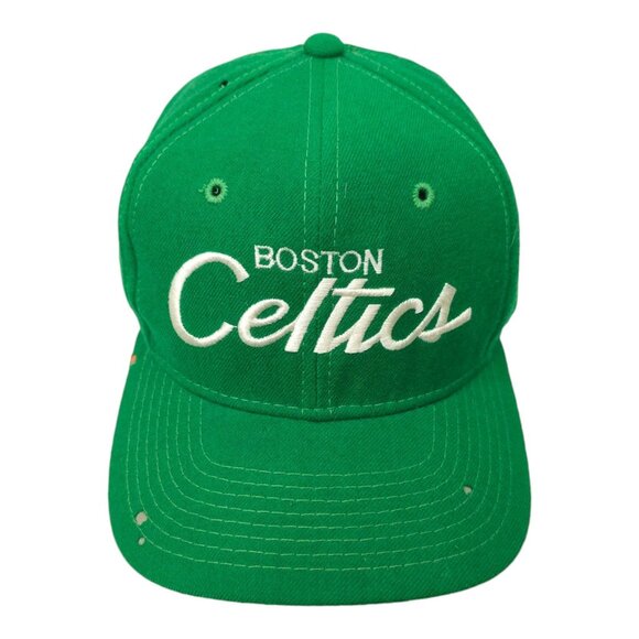 Boston Celtics Script Cap Vtg 90s READ Moth Holes Snapback Sports Specialties - Picture 1 of 16